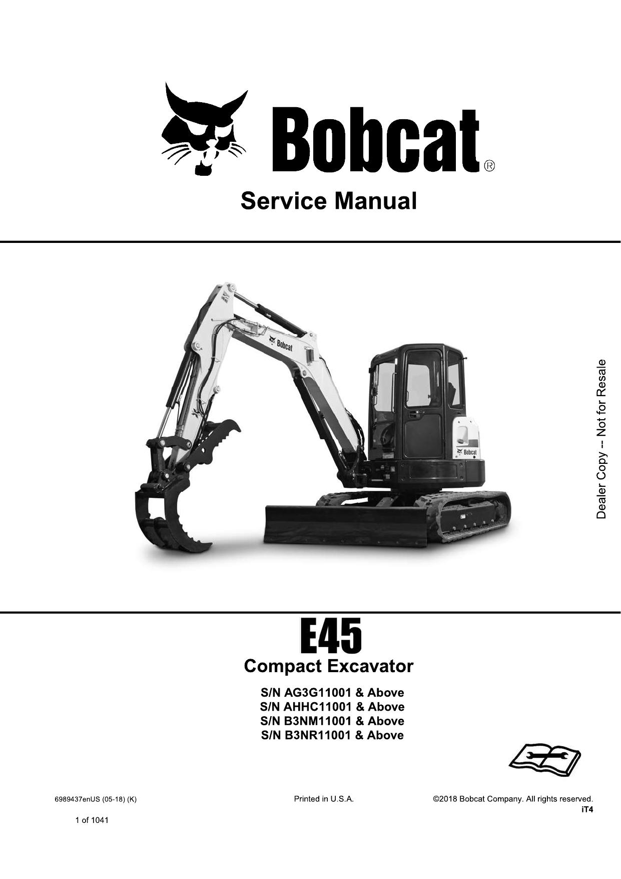 E45 Compact Excavator Service Manual Bobcat